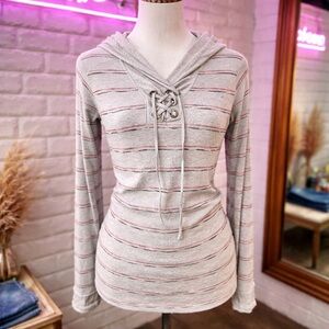 New Old Stock Vintage Y2K L.E.I. Striped Lace-Up Henley Hoodie